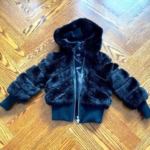 Armani Junior Faux Fur Black Hooded Jacket